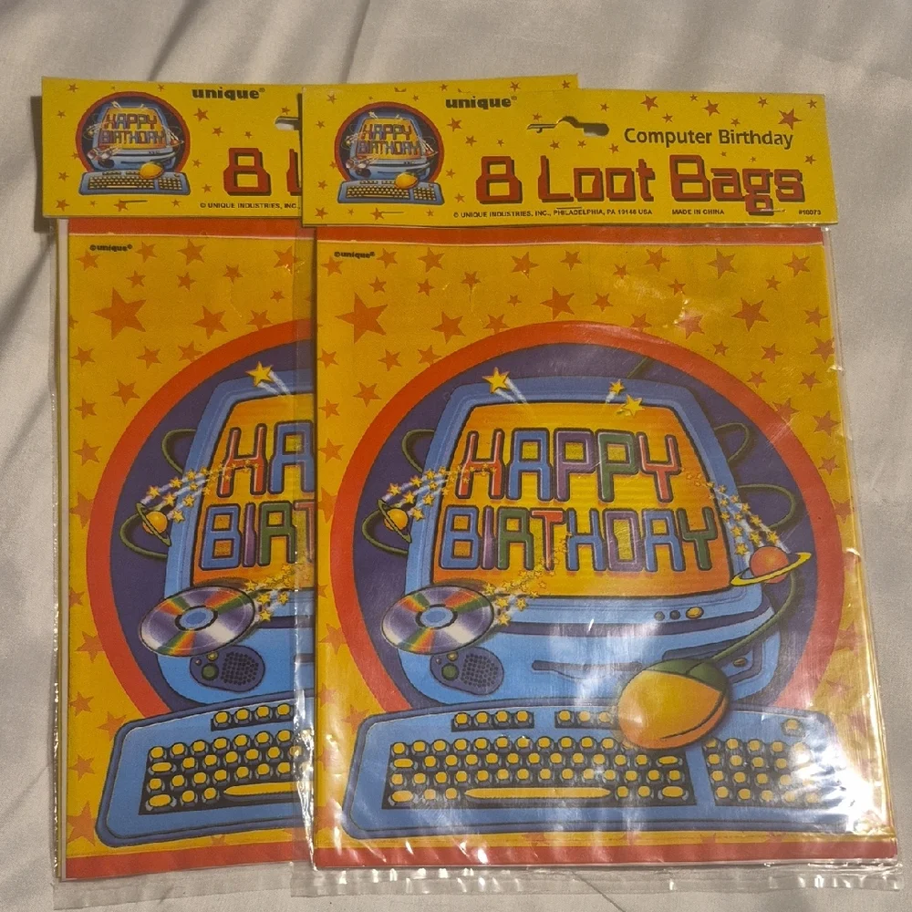 New Computer Birthday Loot Bags - Yellow and Blue Total Of 16 Bags